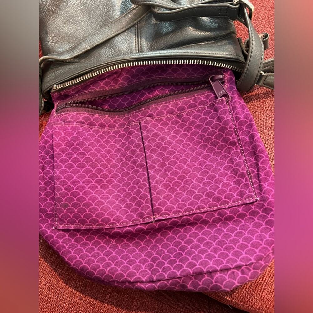 BRIGHTON GRAY LEATHER CROSSBODY SHOULDER BAG PURSE - Picture 10 of 13